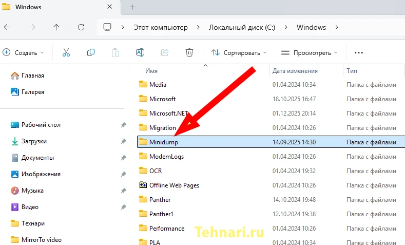 Путь к минидампу BSOD